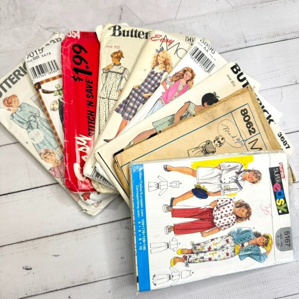Lot of 9 Vtg Girls Clothing Sewing Patterns Simplicity Butterick Burda McCall's